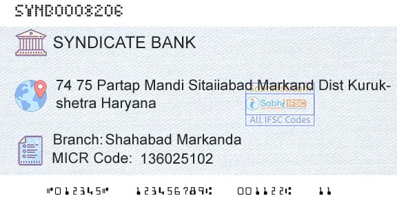 Syndicate Bank Shahabad MarkandaBranch 