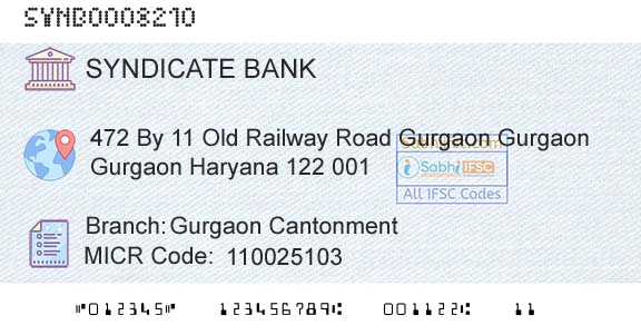 Syndicate Bank Gurgaon CantonmentBranch 