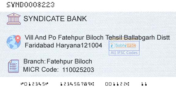 Syndicate Bank Fatehpur BilochBranch 