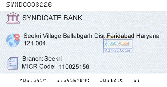Syndicate Bank SeekriBranch 
