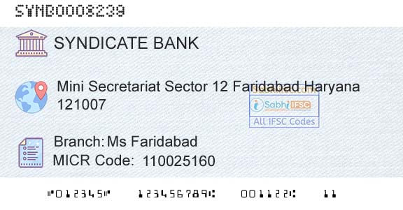 Syndicate Bank Ms FaridabadBranch 