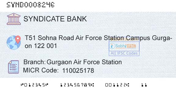 Syndicate Bank Gurgaon Air Force StationBranch 