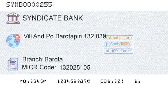 Syndicate Bank BarotaBranch 