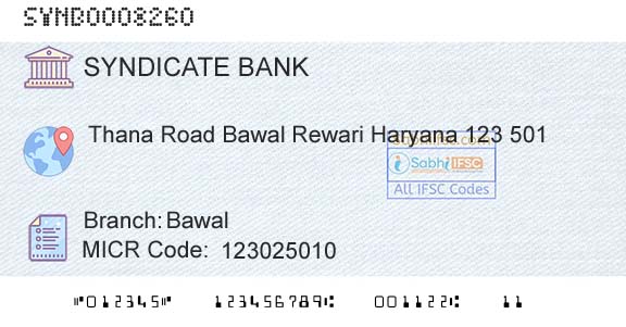 Syndicate Bank BawalBranch 