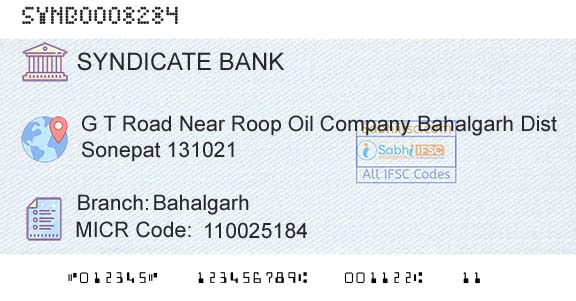 Syndicate Bank BahalgarhBranch 