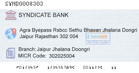 Syndicate Bank Jaipur Jhalana DoongriBranch 