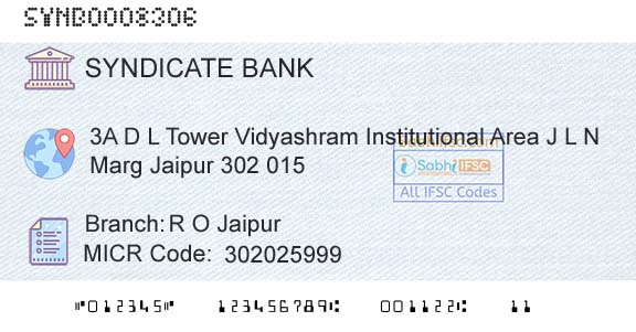 Syndicate Bank R O JaipurBranch 