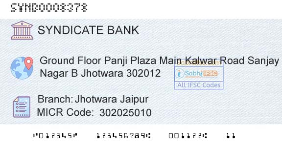 Syndicate Bank Jhotwara JaipurBranch 