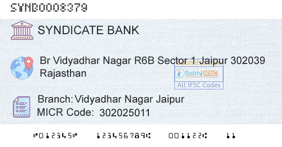 Syndicate Bank Vidyadhar Nagar JaipurBranch 