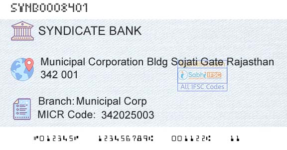 Syndicate Bank Municipal CorpBranch 