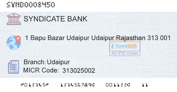 Syndicate Bank UdaipurBranch 