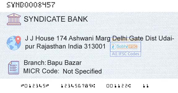 Syndicate Bank Bapu BazarBranch 