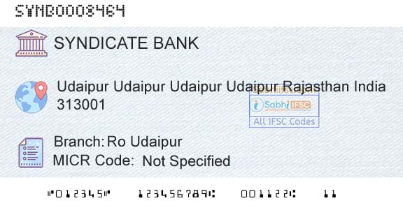 Syndicate Bank Ro UdaipurBranch 