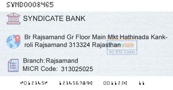 Syndicate Bank RajsamandBranch 