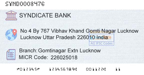 Syndicate Bank Gomtinagar Extn LucknowBranch 