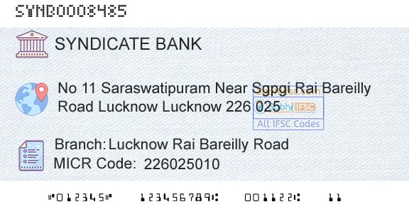 Syndicate Bank Lucknow Rai Bareilly RoadBranch 