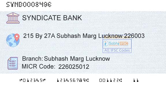 Syndicate Bank Subhash Marg LucknowBranch 
