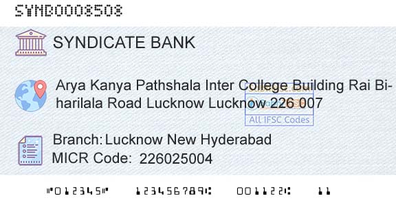 Syndicate Bank Lucknow New HyderabadBranch 