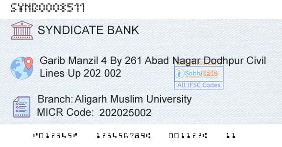 Syndicate Bank Aligarh Muslim UniversityBranch 