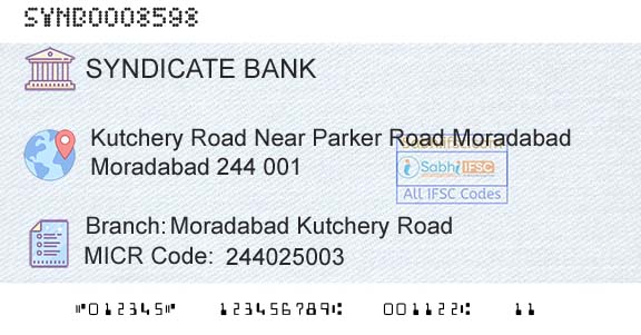 Syndicate Bank Moradabad Kutchery RoadBranch 