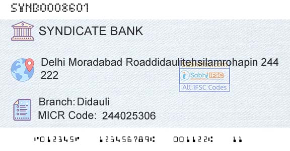 Syndicate Bank DidauliBranch 