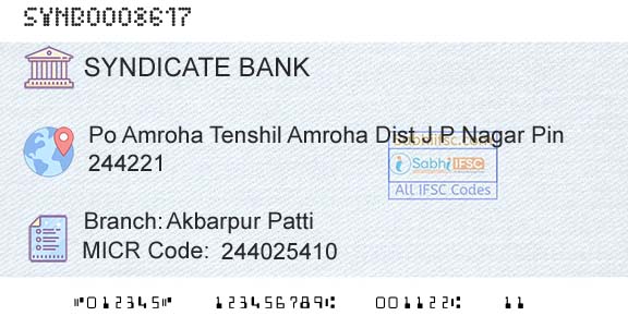 Syndicate Bank Akbarpur PattiBranch 