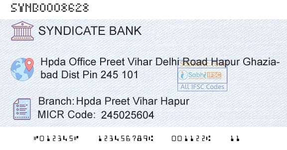 Syndicate Bank Hpda Preet Vihar HapurBranch 