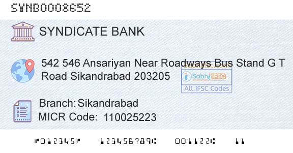 Syndicate Bank SikandrabadBranch 