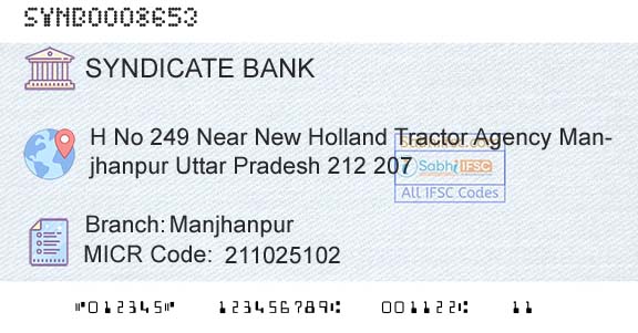 Syndicate Bank ManjhanpurBranch 