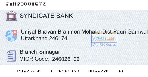 Syndicate Bank SrinagarBranch 