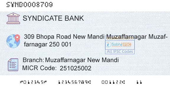 Syndicate Bank Muzaffarnagar New MandiBranch 