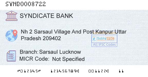Syndicate Bank Sarsaul LucknowBranch 