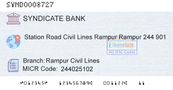 Syndicate Bank Rampur Civil LinesBranch 