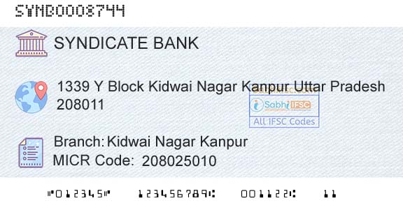 Syndicate Bank Kidwai Nagar KanpurBranch 