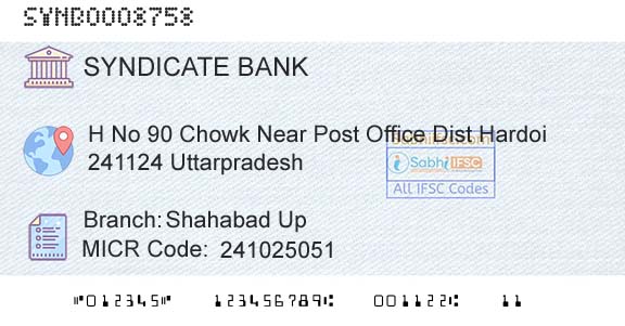 Syndicate Bank Shahabad UpBranch 