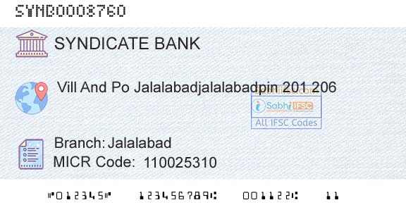Syndicate Bank JalalabadBranch 