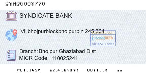 Syndicate Bank Bhojpur Ghaziabad DistBranch 