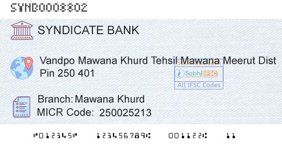 Syndicate Bank Mawana KhurdBranch 