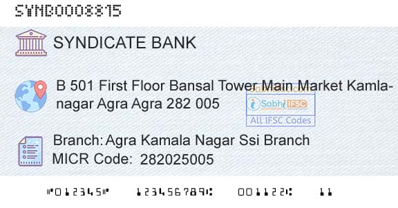 Syndicate Bank Agra Kamala Nagar Ssi BranchBranch 