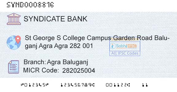 Syndicate Bank Agra BaluganjBranch 