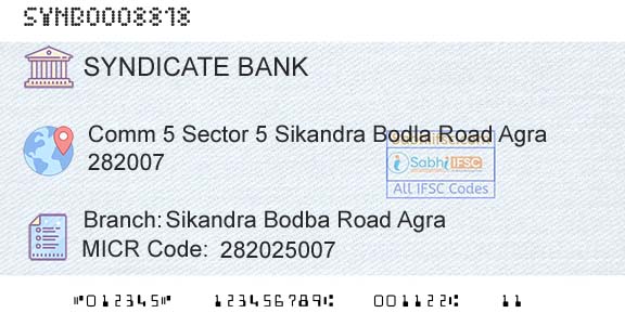 Syndicate Bank Sikandra Bodba Road AgraBranch 