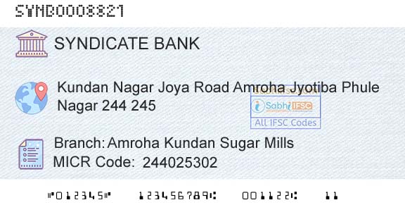 Syndicate Bank Amroha Kundan Sugar MillsBranch 