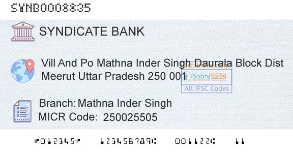Syndicate Bank Mathna Inder SinghBranch 