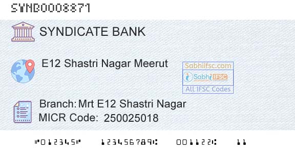 Syndicate Bank Mrt E12 Shastri NagarBranch 