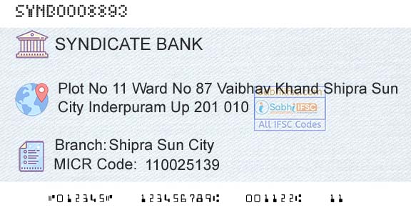 Syndicate Bank Shipra Sun CityBranch 