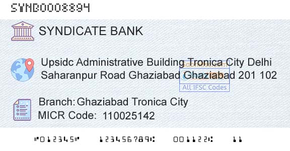 Syndicate Bank Ghaziabad Tronica CityBranch 