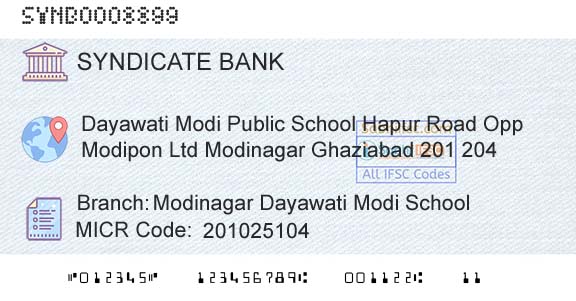 Syndicate Bank Modinagar Dayawati Modi SchoolBranch 