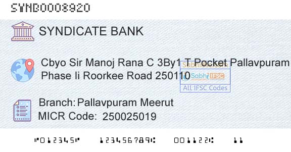 Syndicate Bank Pallavpuram MeerutBranch 