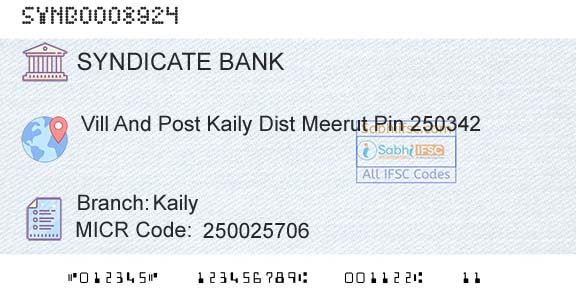 Syndicate Bank KailyBranch 