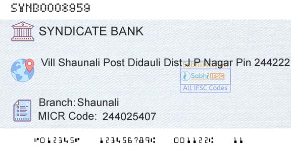 Syndicate Bank ShaunaliBranch 